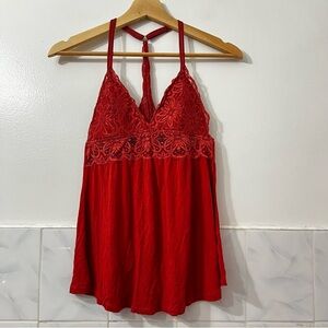 Vintage Red Orange Rust XS Babydoll Y2K Lace Cami Feminine Romantic Tank Top